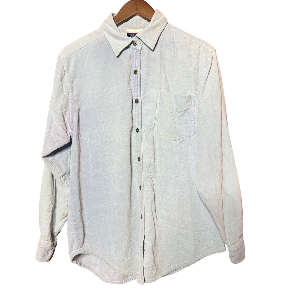 VTG Bill Blass Men Medium Jeans Light Blue Textured Cotton Button Down Shirt
